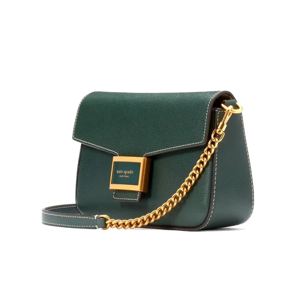 New Kate Spade Katy Textured Leather Flap Small Crossbody Rock Garden Green - Picture 6 of 6
